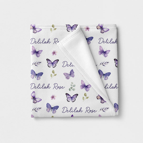 Purple Butterfly Personalized Minky Blanket