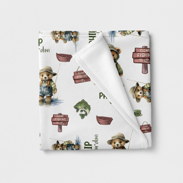 Bear Fishing Personalized Minky Blanket