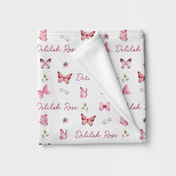 Pink Butterfly Personalized Minky Blanket