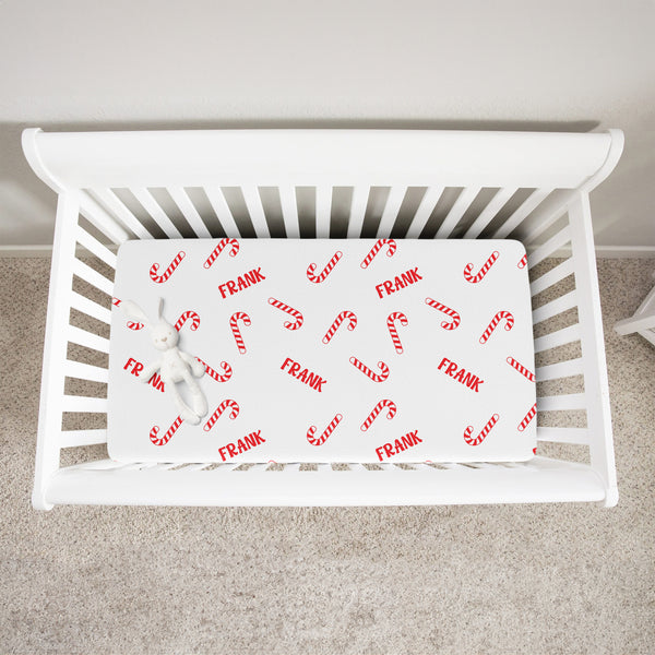 Candy Cane Personalized Crib Sheet