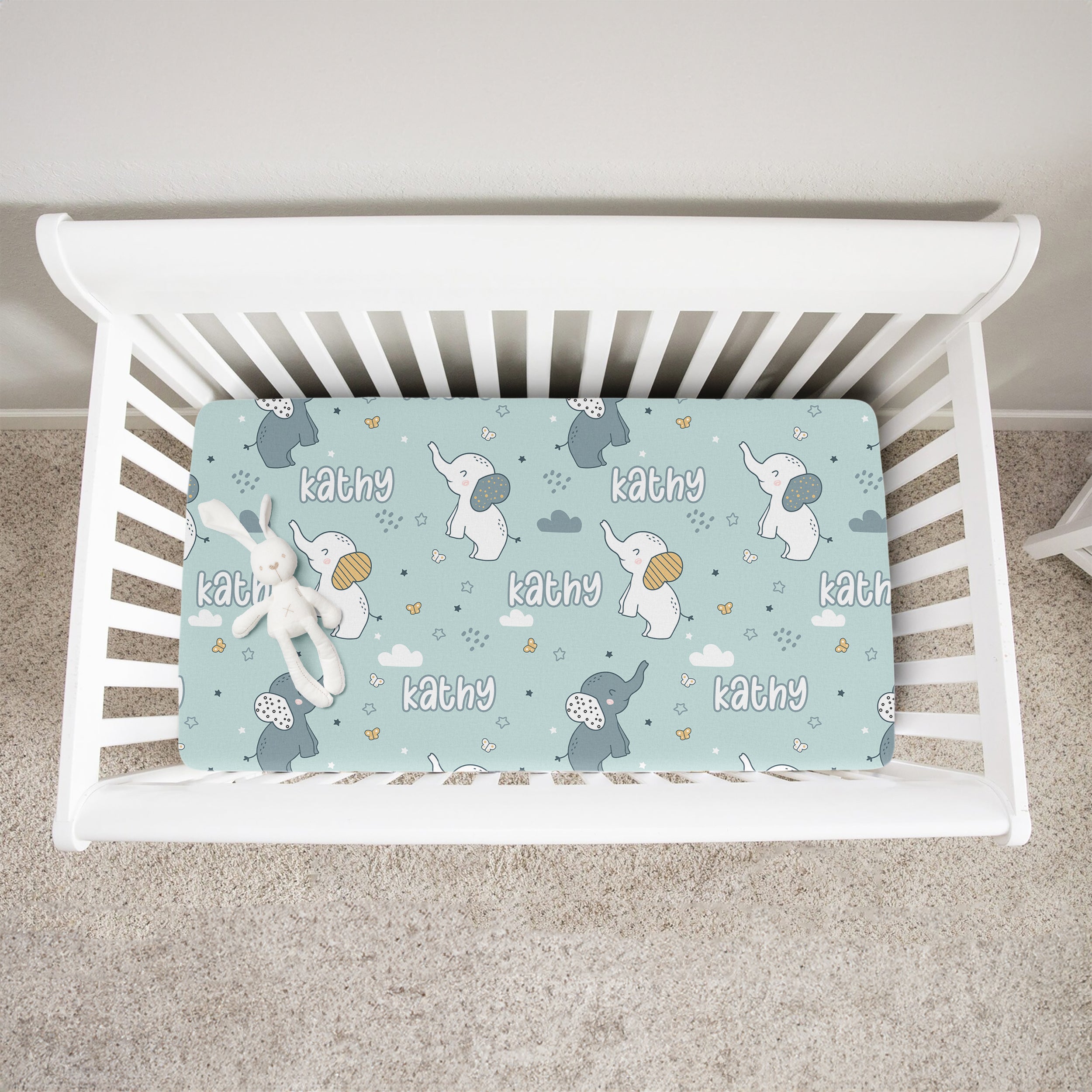 Elephant Personalized Crib Sheet