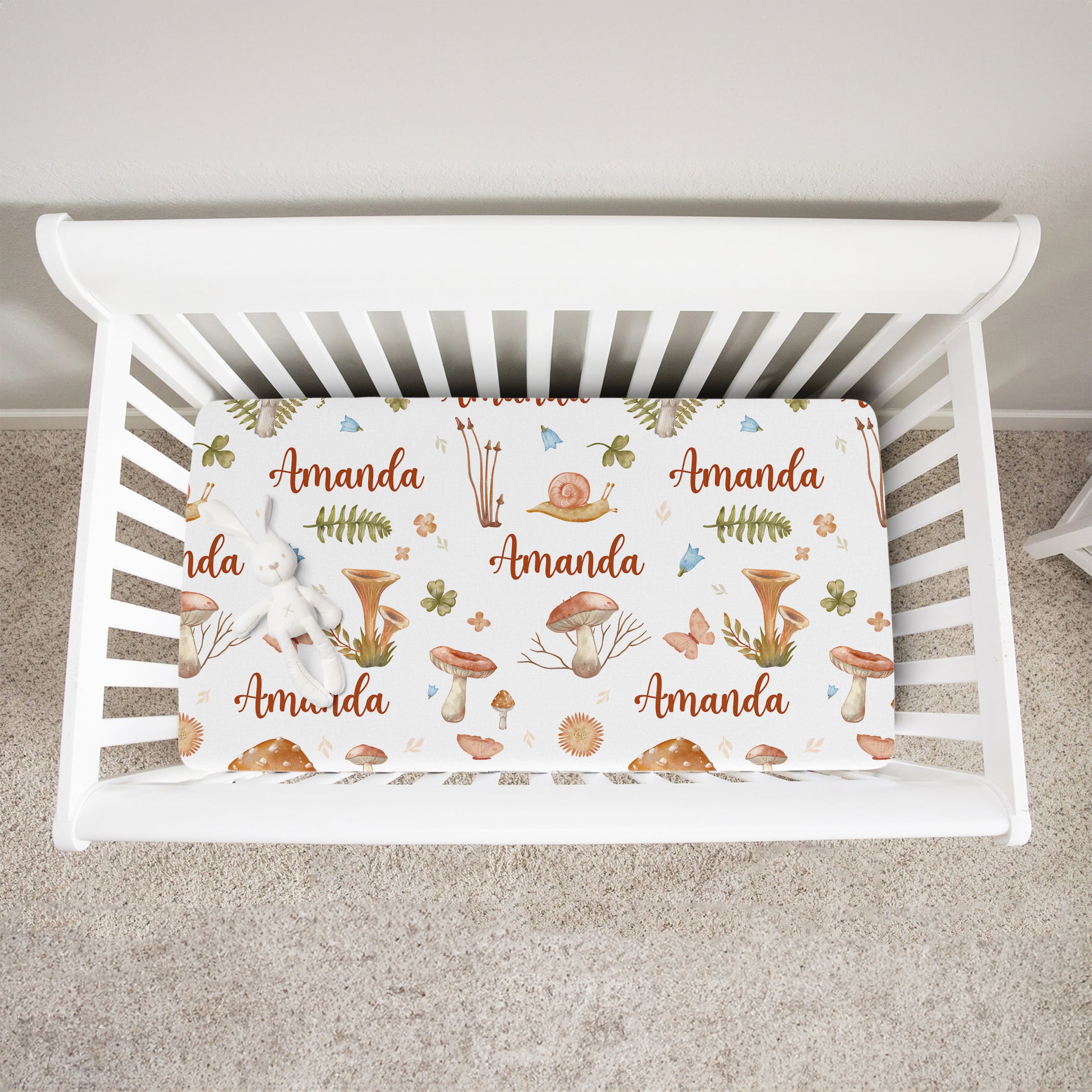 Mushroom Personalized Crib Sheet