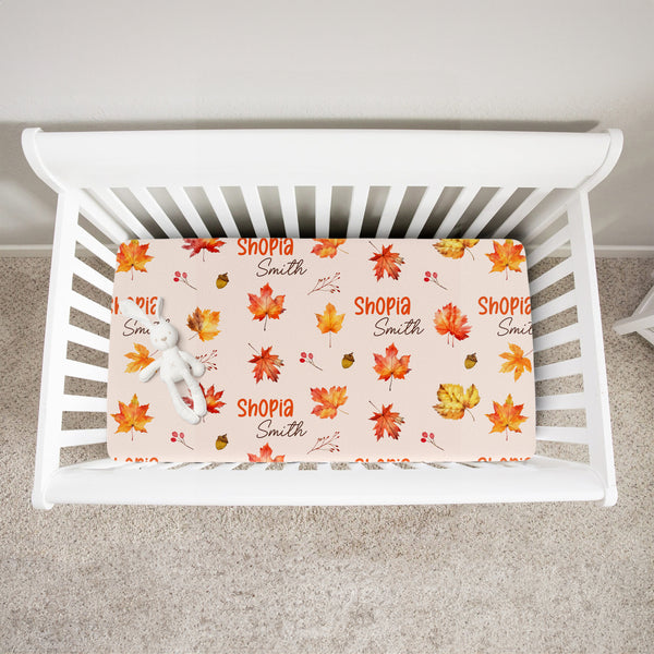 Autumn Leaves Personalized Crib Sheet
