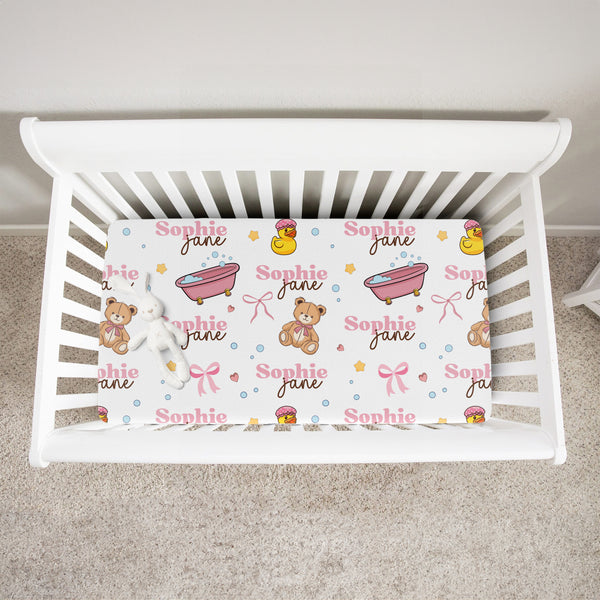 Bathtime Besties Personalized Crib Sheet