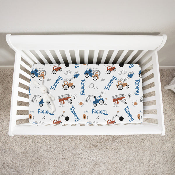 Construction Vehicle Personalized Crib Sheet
