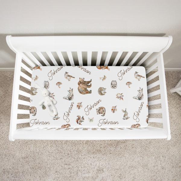 Woodland Animals Personalized Crib Sheet