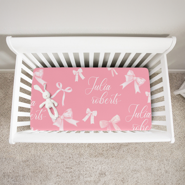 Pink Coquette Bow Personalized Crib Sheet