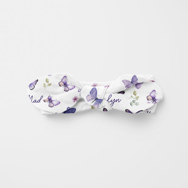 Purple Butterfly Personalized Knotted Headband