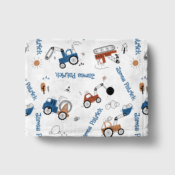 Construction Vehicle Personalized Minky Blanket