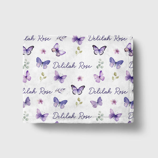 Purple Butterfly Personalized Minky Blanket