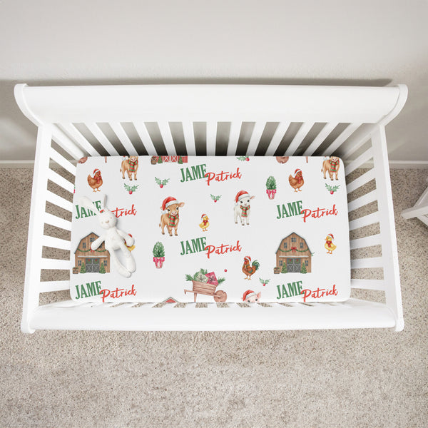 Xmas Farm Personalized Crib Sheet