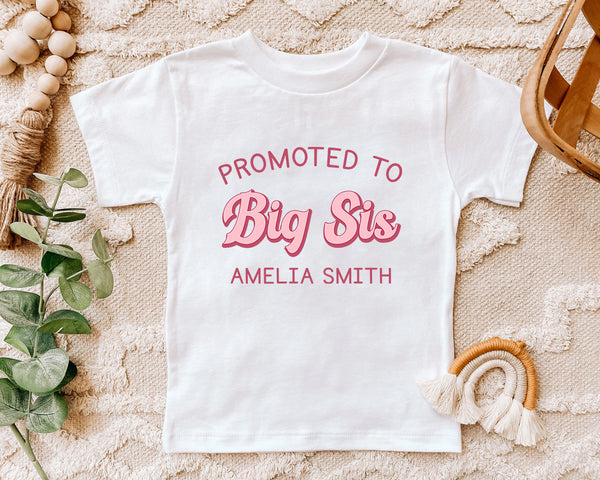 Personalized Name Toddler Shirt Retro Big Sister - Big Sis Sibling Kids Shirt