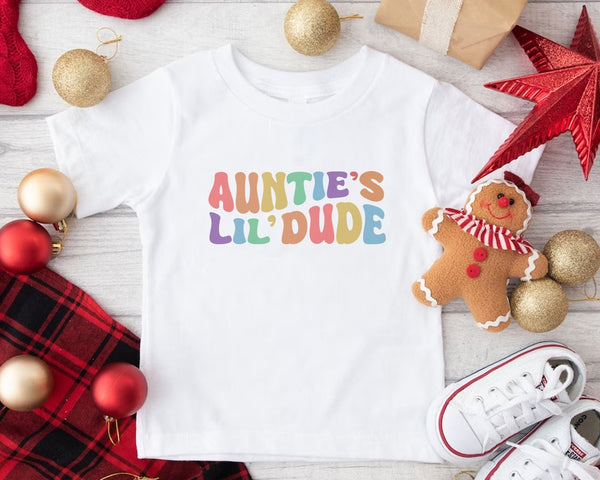 Auntie's Little Dude Toddler Shirt, Aunt Gift, Retro Groovy Auntie's Lil Dude Shirt