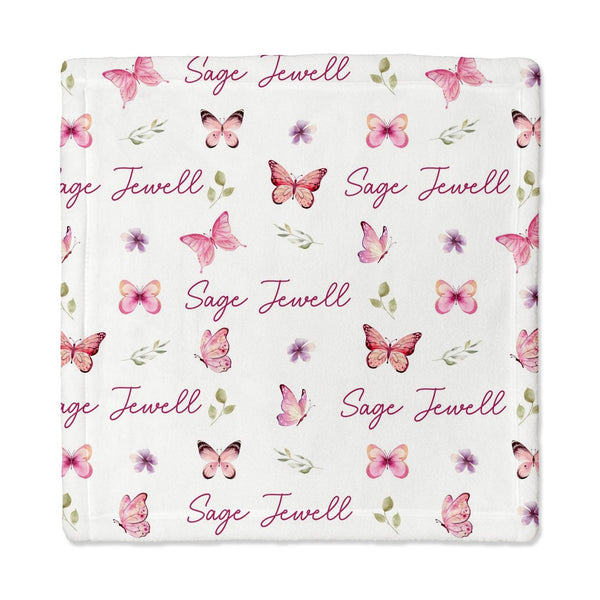 Pink Butterfly Personalized Lovey Blanket