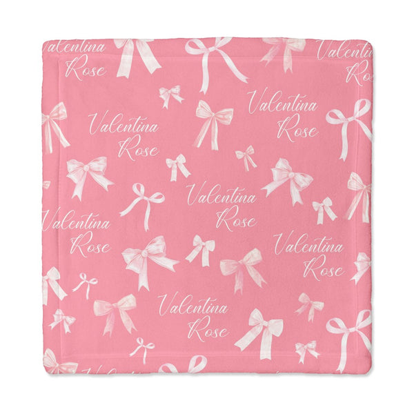 Pink Coquette Bow Personalized Lovey Blanket