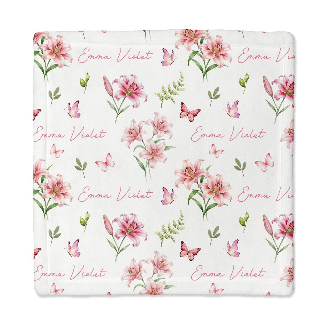 Pink Lilys Personalized Lovey Blanket