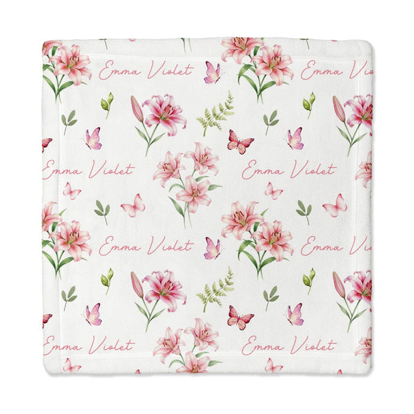 Pink Lilys Personalized Lovey Blanket