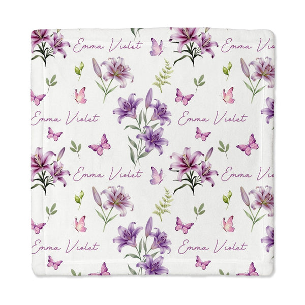 Purple Lilys Personalized Lovey Blanket