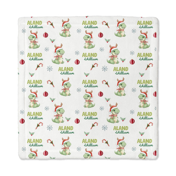 Dinosaur's Christmas Personalized Lovey Blanket