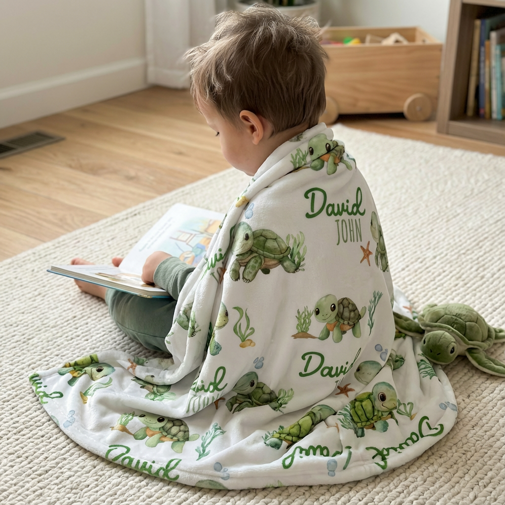 Sea Turtle Personalized Minky Blanket