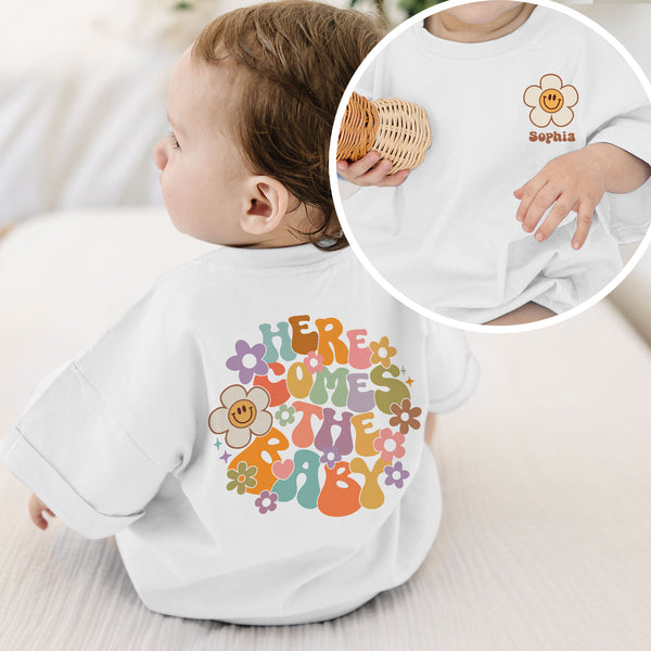 Personalized Here Comes The Sun T-Shirt Bubble Romper, Personalized Baby Bodysuit