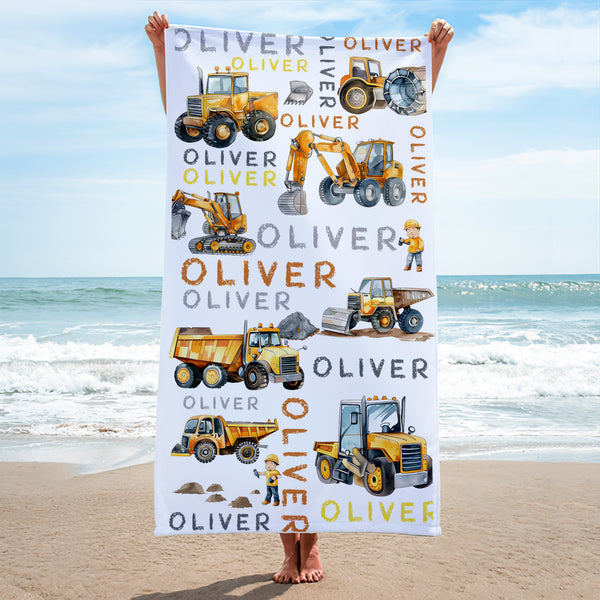 Personalized Truck Beach Towel, Construction Beach Towel