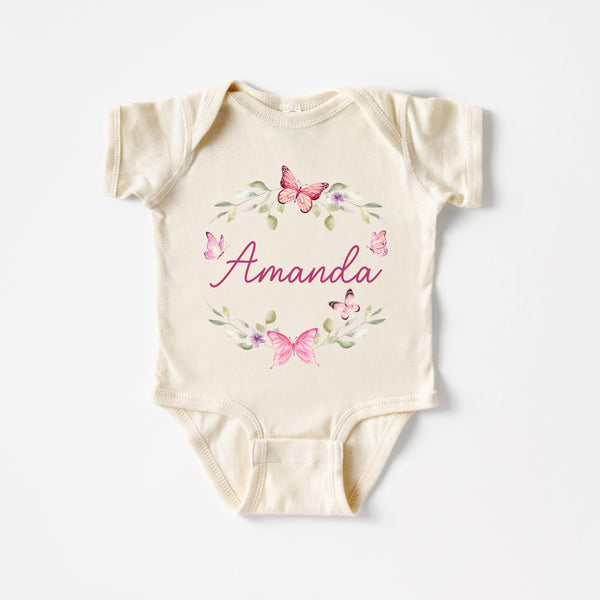 Pink Buttefly Personalized Graphic Bodysuit