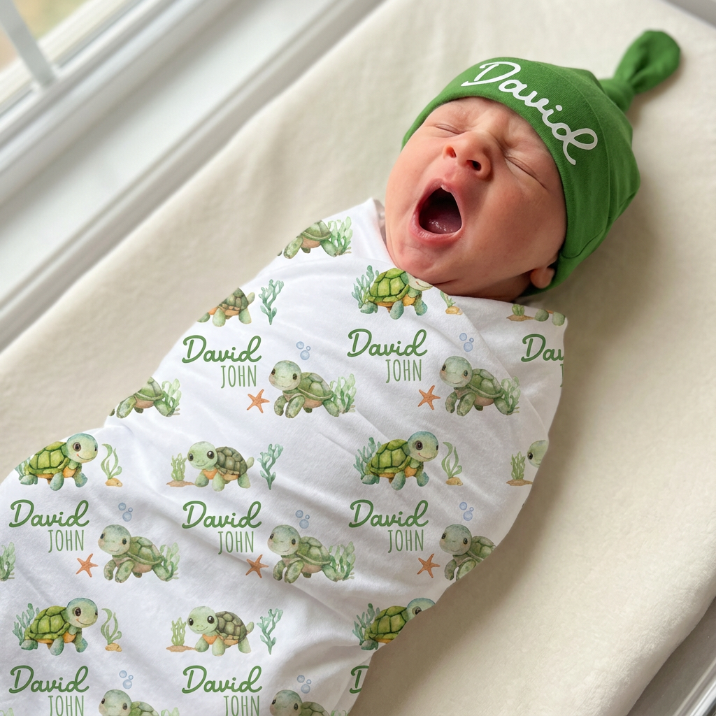 Personalized Sea Turtle Swaddle Blanket