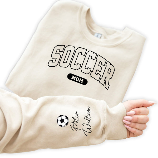 Custom Soccer Mom Crewneck With Name On A Sleeve Sweatshirt