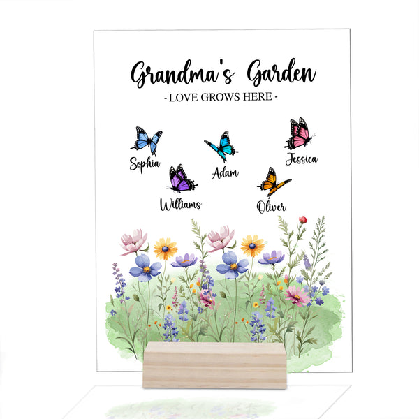 Personalized Mothers Day Flower Acrylic Plaque, Custom Grandma's Garden Acrylic Plaque