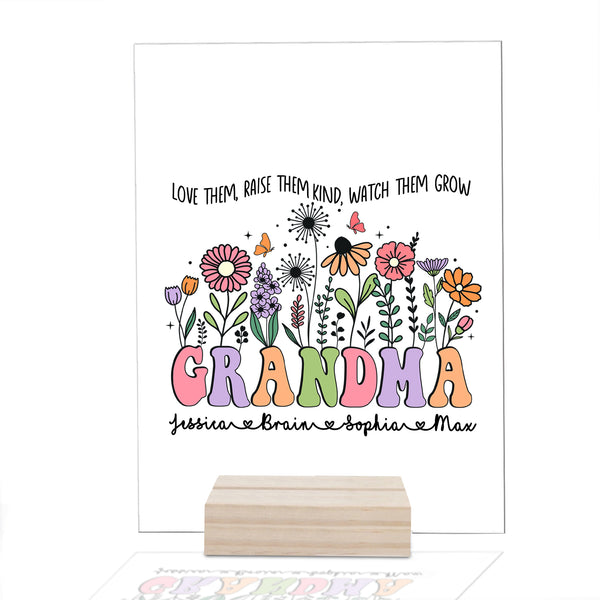 Personalized Mothers Day Acrylic Plaque, Grandma Flower, Mothers Day Gifts For Grandma Acrylic