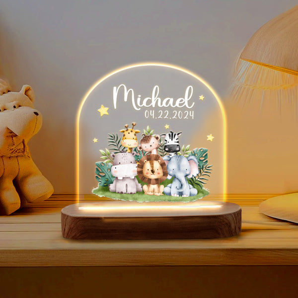 Custom Name Night Light, Safari Animal Baby Night Light