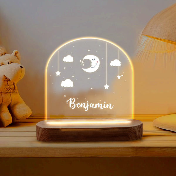 Custom Moon And Star Nightlight, Personalized Clouds Night Light With Name