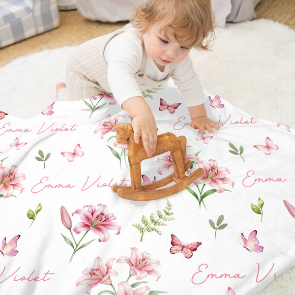 Pink Lilys Personalized Kids Minky Blanket