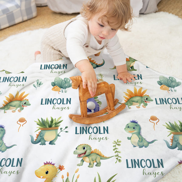 Dinosaur Boy Personalized Minky Blanket