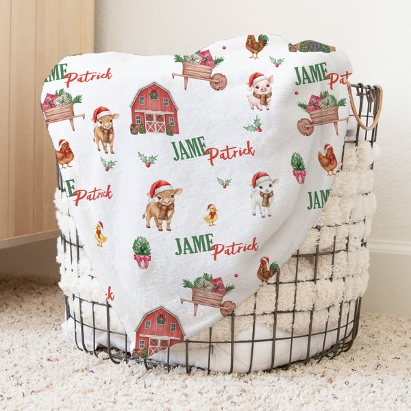 Xmas Farm Personalized Kids Minky Blanket