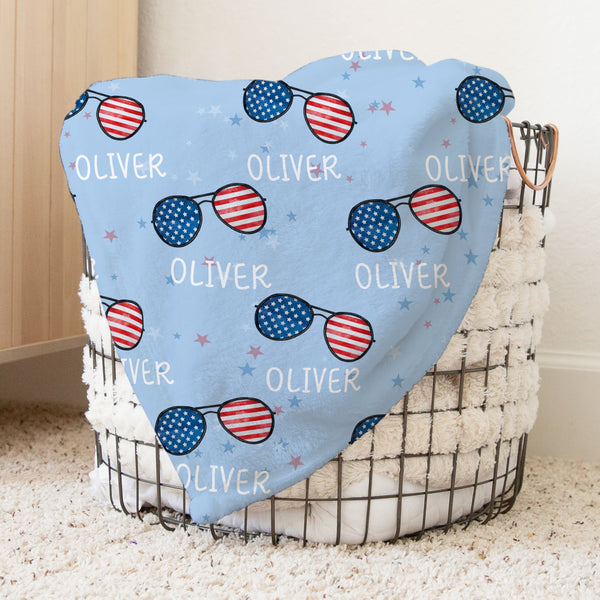 Patriotic Stars Stripes Personalized Minky Blanket