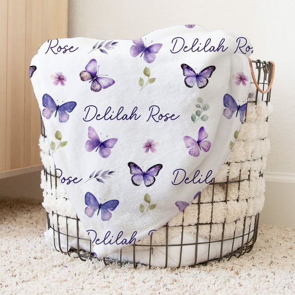 Purple Butterfly Personalized Minky Blanket